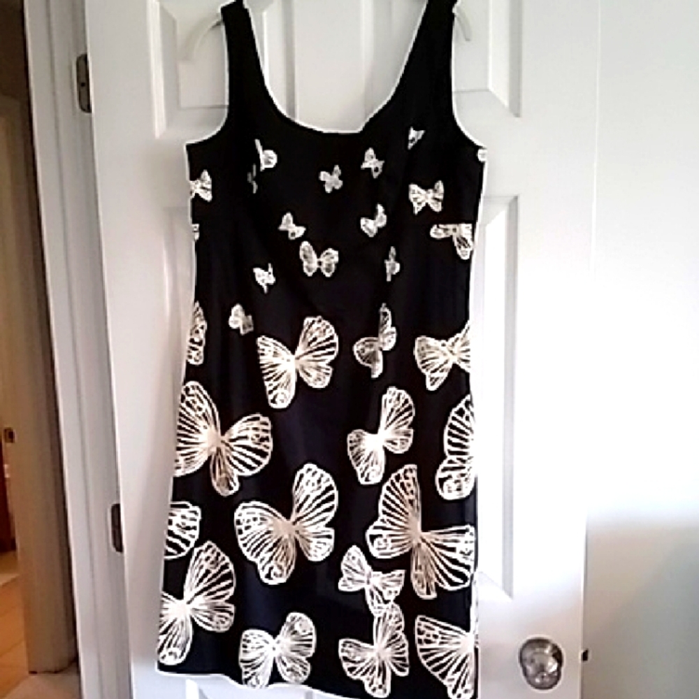 Talbots Black Butterfly Print Dress
